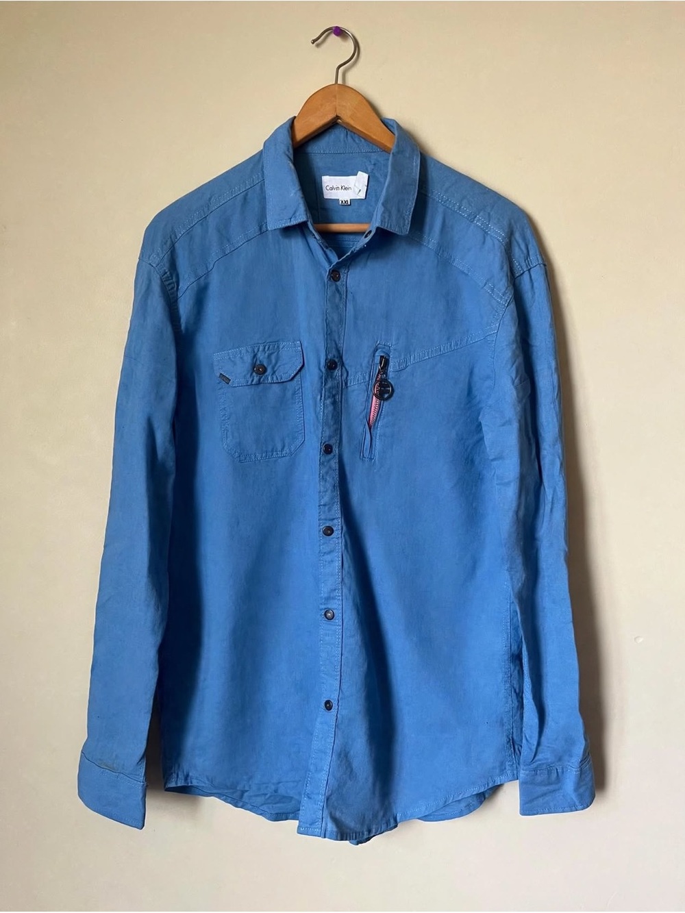 Calvin Klein Men's Sky Blue Long-Sleeve Button-Down Shirt
